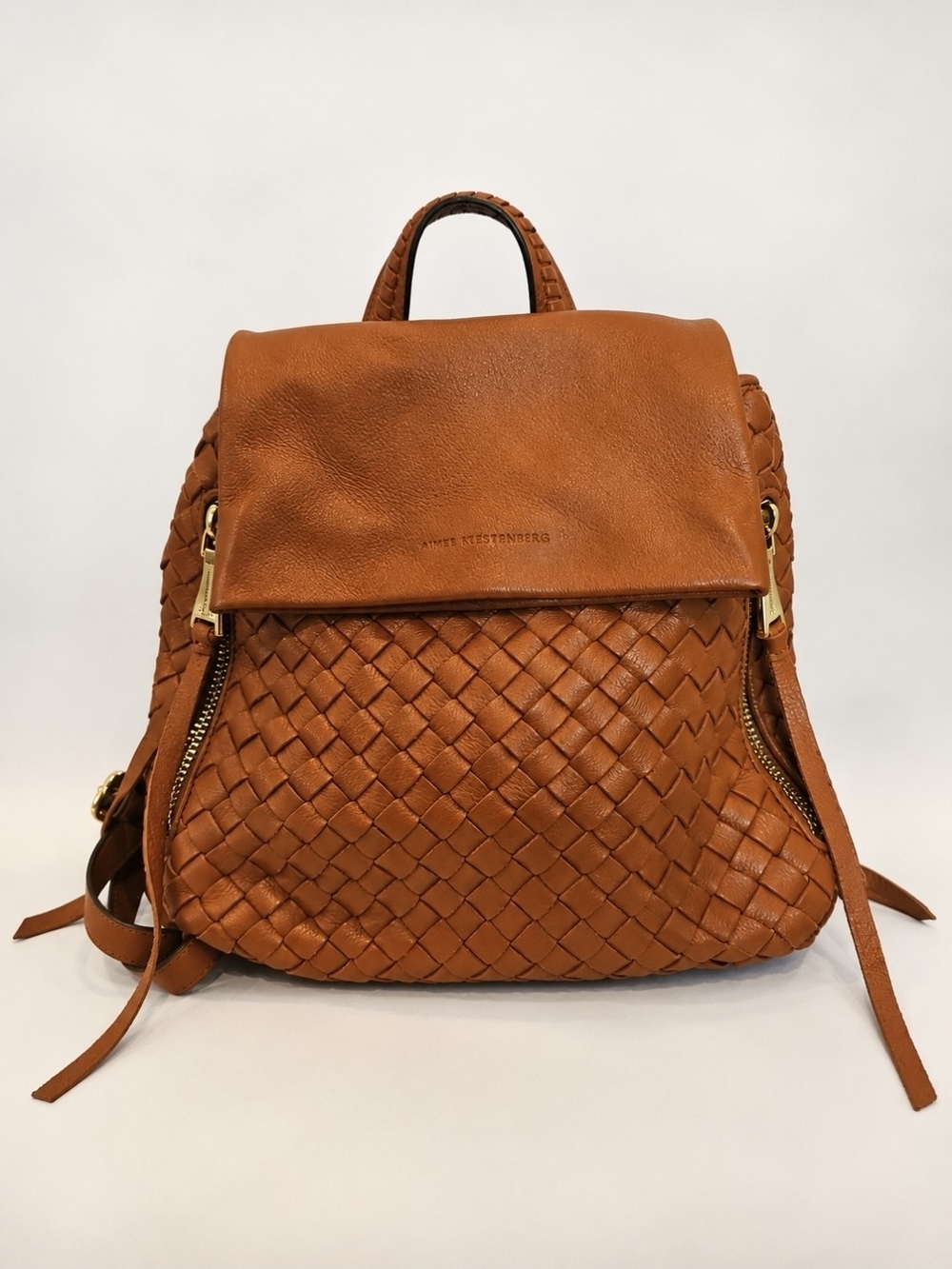 Aimee Kestenberg Braided Leather Backpack - Cognac Brown